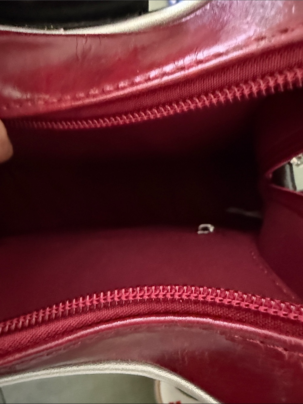 Guitar-Shaped Crossbody Bag in Burgundy & Black with Colorful Strap 9”x 9”x 3” - Picture 4 of 5